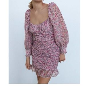 ZARA Bloggers Printed Draped Dress Floral M New
